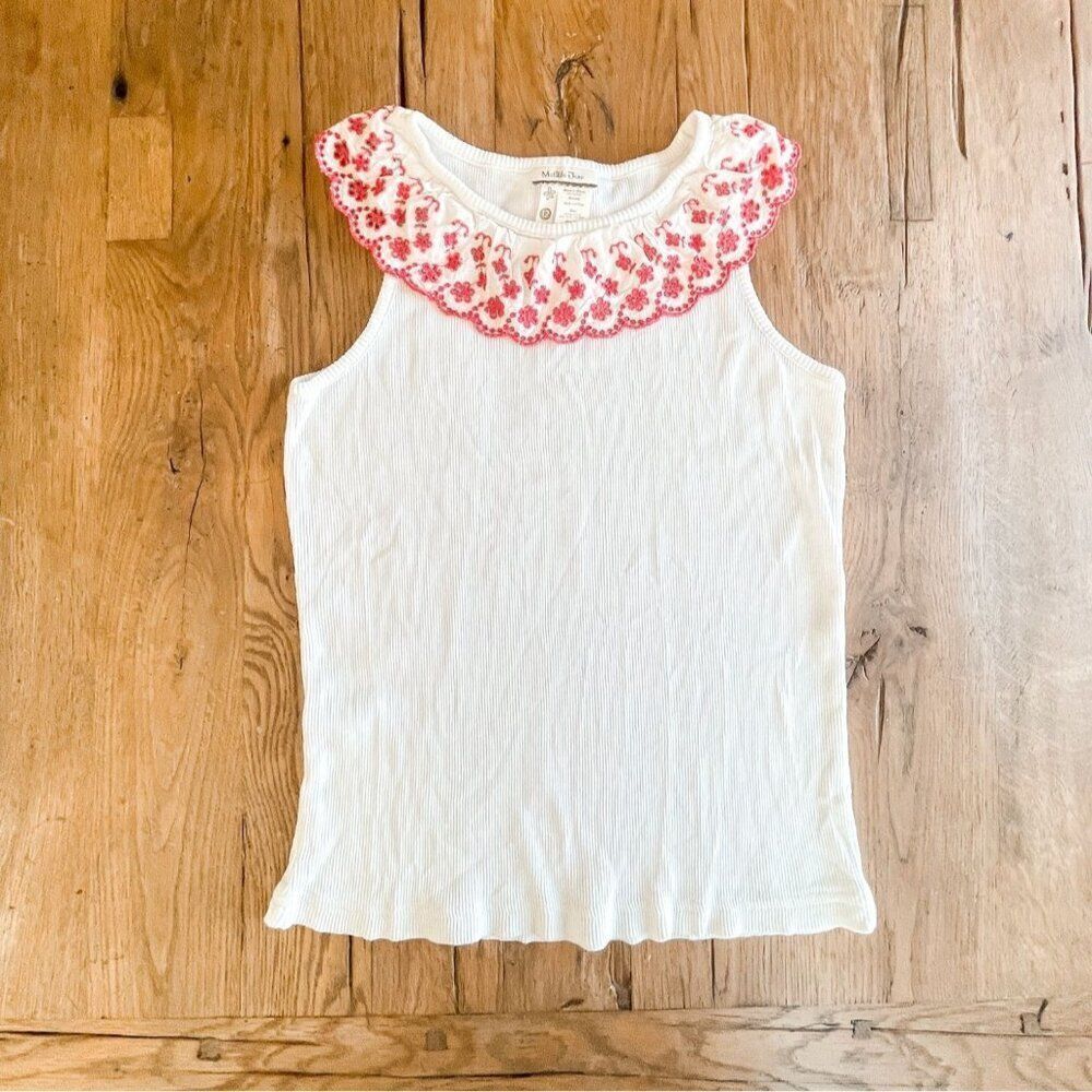 Matilda Jane White Morning Glory Tank with Red Embroidered Neckline Size 12